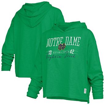 Women's Pressbox Green Notre Dame Fighting Irish Castillo Slub Waist Length Long Sleeve Hooded T-Shirt