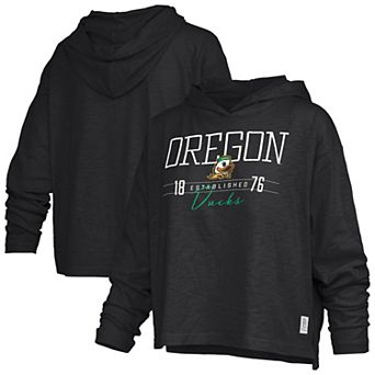 Women's Pressbox Black Oregon Ducks Castillo Slub Waist Length Long Sleeve Hooded T-Shirt