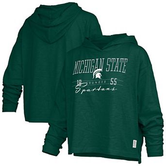 Women's Pressbox Green Michigan State Spartans Castillo Slub Waist Length Long Sleeve Hoodie T-Shirt