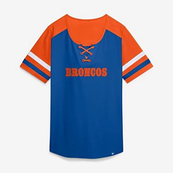 Women's Fanatics Royal Denver Broncos Curl Route Athena Lace-Up T-Shirt