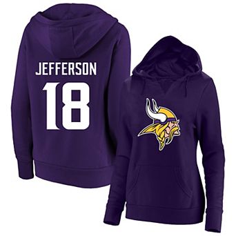 Women's Fanatics Justin Jefferson Purple Minnesota Vikings Plus Size Player Name & Number V-Neck Hoodie
