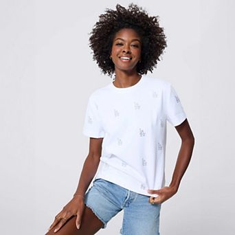 Women's Terez White Los Angeles Dodgers Marquee Logo T-Shirt