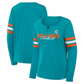 Women's Fanatics Aqua Miami Dolphins Team First Coverage Scheme Lace-Up Long Sleeve T-Shirt