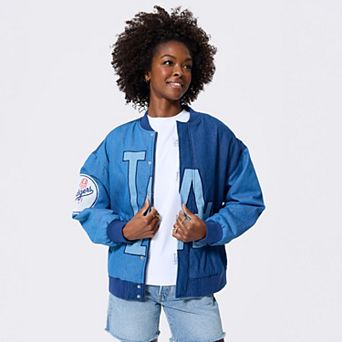 Women's Terez Blue Los Angeles Dodgers Denim Blocked Bomber Jacket
