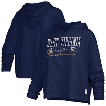 Women's Pressbox Navy West Virginia Mountaineers Castillo Slub Waist Length Long Sleeve Hooded T-Shirt