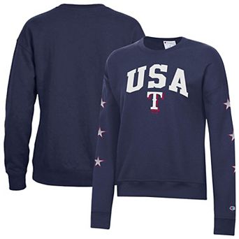 Women's Champion Navy Texas Rangers Americana Fleece Crewneck Sweatshirt