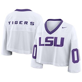 Women's Nike White LSU Tigers Oversized Logo Cropped Fashion Jersey