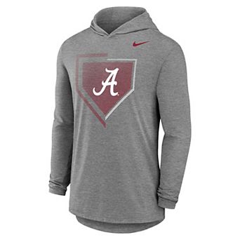 Men's Nike Gray Alabama Crimson Tide 2026 NCAA Baseball Men's College World Series Dugout Long Sleeve Hooded T-Shirt