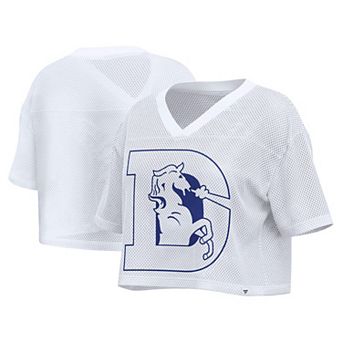 Women's Fanatics White Denver Broncos Oversized Mesh Cropped V-Neck Jersey