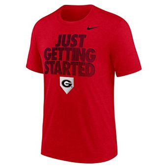 Men's Nike Heather Red Georgia Bulldogs 2026 NCAA Baseball Men's College World Series Dugout Tri-Blend T-Shirt
