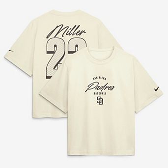 Women's Nike Mason Miller Cream San Diego Padres Premium Essentials Boxy Name & Number T-Shirt