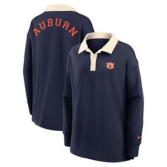 Women's Nike Navy Auburn Tigers Oversized Essential Dri-FIT Long Sleeve V-Neck Polo