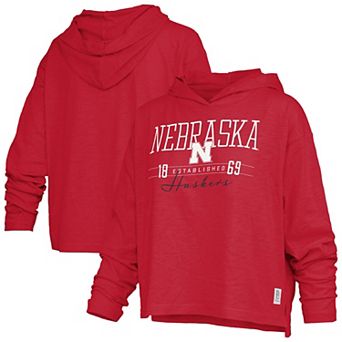 Women's Pressbox Scarlet Nebraska Huskers Castillo Slub Waist Length Long Sleeve Hooded T-Shirt