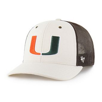 Men's Carhartt x '47 Natural/Brown Miami Hurricanes Undyed Trucker Adjustable Hat