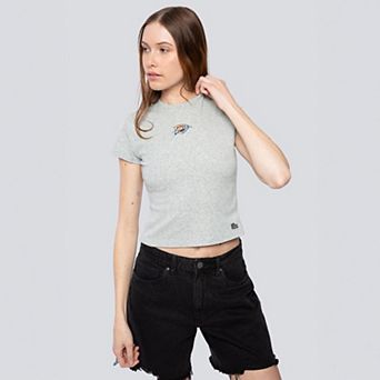 Women's Hype and Vice Gray Oklahoma City Thunder Small Logo Cropped Baby T-Shirt