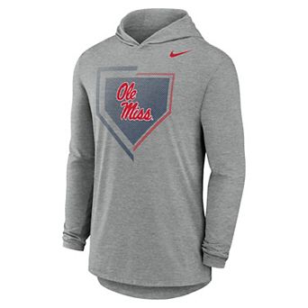Men's Nike Gray Ole Miss Rebels 2026 NCAA Baseball Men's College World Series Dugout Long Sleeve Hooded T-Shirt