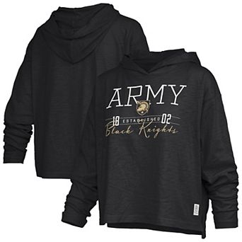 Women's Pressbox Black Army Black Knights Castillo Slub Waist Length Long Sleeve Hooded T-Shirt