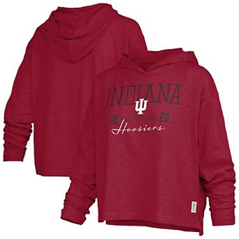 Women's Pressbox Crimson Indiana Hoosiers Castillo Slub Waist Length Long Sleeve Hooded T-Shirt