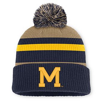 Unisex Nike Navy/Beige Michigan Wolverines Legacy Striped Cuffed Knit Hat with Pom