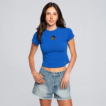 Women's Hype and Vice Royal Golden State Warriors Small Logo Cropped Baby T-Shirt