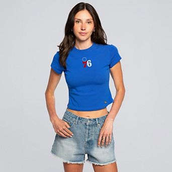 Women's Hype and Vice Royal Philadelphia 76ers Small Logo Cropped Baby T-Shirt