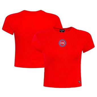 Women's Hype and Vice Red Detroit Pistons Small Logo Cropped Baby T-Shirt