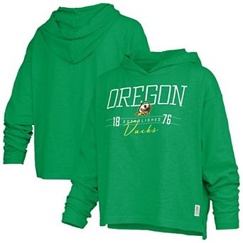 Women's Pressbox Green Oregon Ducks Castillo Slub Waist Length Long Sleeve Hooded T-Shirt