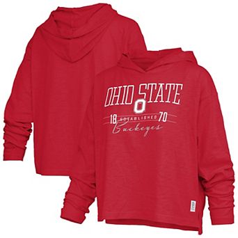 Women's Pressbox Scarlet Ohio State Buckeyes Castillo Slub Waist Length Long Sleeve Hooded T-Shirt