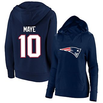 Women's Fanatics Drake Maye Navy New England Patriots Plus Size Player Name & Number V-Neck Hoodie