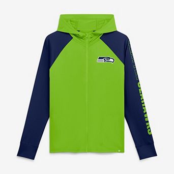 Women's Fanatics Neon Green/College Navy Seattle Seahawks Cornerback Blitz Raglan Full-Zip Hoodie