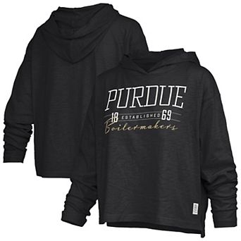 Women's Pressbox Black Purdue Boilermakers Castillo Slub Waist Length Long Sleeve Hooded T-Shirt