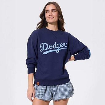 Women's Terez Navy Los Angeles Dodgers Denim Patch Sweatshirt