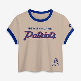Women's Nike Cream New England Patriots Rewind Ringer Mod Cropped T-Shirt