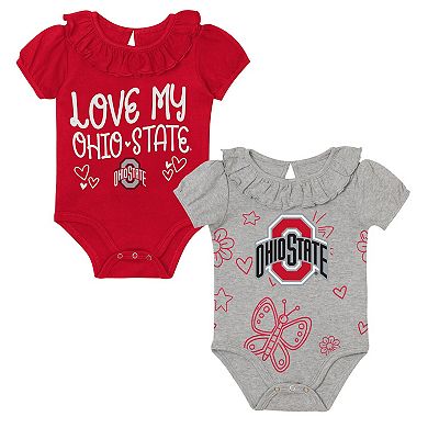 Infant Outerstuff Scarlet/Gray Ohio State Buckeyes Two-Pack Playtime Ruffle Bodysuit Set