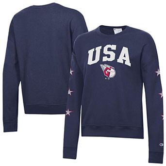 Women's Champion Navy Cleveland Guardians Americana Fleece Crewneck Sweatshirt