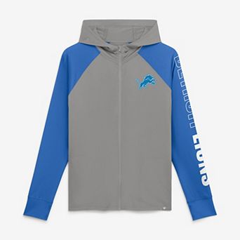 Women's Fanatics Gray/Blue Detroit Lions Cornerback Blitz Raglan Full-Zip Hoodie