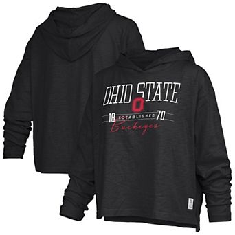 Women's Pressbox Black Ohio State Buckeyes Castillo Slub Waist Length Long Sleeve Hooded T-Shirt