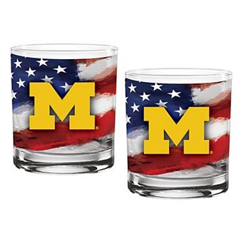Michigan Wolverines Two-Pack 14oz. Americana Rocks Glass Set