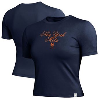 Women's Champion Navy New York Mets Soft-Touch Fitted Cropped T-Shirt