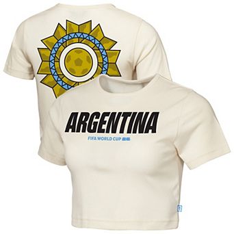Women's Outerstuff Natural Argentina FIFA World Cup 2026 Elote Squad Cropped T-Shirt