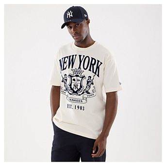 Men's New Era Beige New York Yankees Lifestyle Coat of Arms Flocking T-Shirt