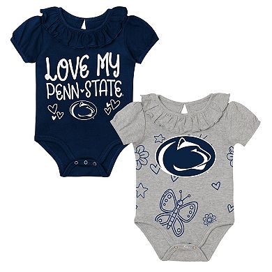 Infant Outerstuff Navy/Gray Penn State Nittany Lions Two-Pack Playtime Ruffle Bodysuit Set
