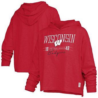 Women's Pressbox Red Wisconsin Badgers Castillo Slub Waist Length Long Sleeve Hooded T-Shirt