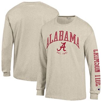 Men's Champion Heather Oatmeal Alabama Crimson Tide Neutral Arch Long-Sleeve T-Shirt