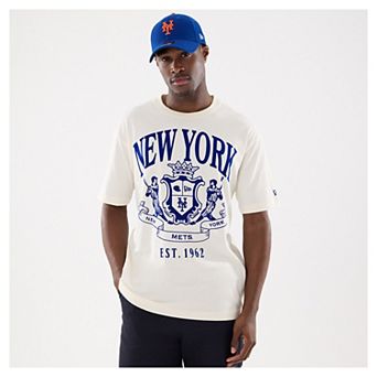 Men's New Era Beige New York Mets Lifestyle Coat of Arms Flocking T-Shirt