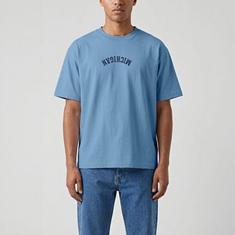 Men's Uscape Apparel Light Blue Michigan Wolverines Upside Down Embroidered Vintage Heavyweight T-Shirt