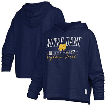 Women's Pressbox Navy Notre Dame Fighting Irish Castillo Slub Waist Length Long Sleeve Hooded T-Shirt