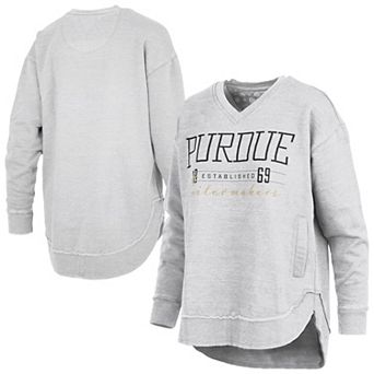 Women's Pressbox Heather Gray Purdue Boilermakers Marcus East Hall Poncho V-Neck Sweatshirt