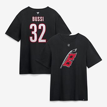 Men's Fanatics Brandon Bussi Black Carolina Hurricanes Authentic Stack Name & Number T-Shirt