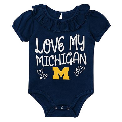 Infant Outerstuff Navy/Gray Michigan Wolverines Two-Pack Playtime Ruffle Bodysuit Set